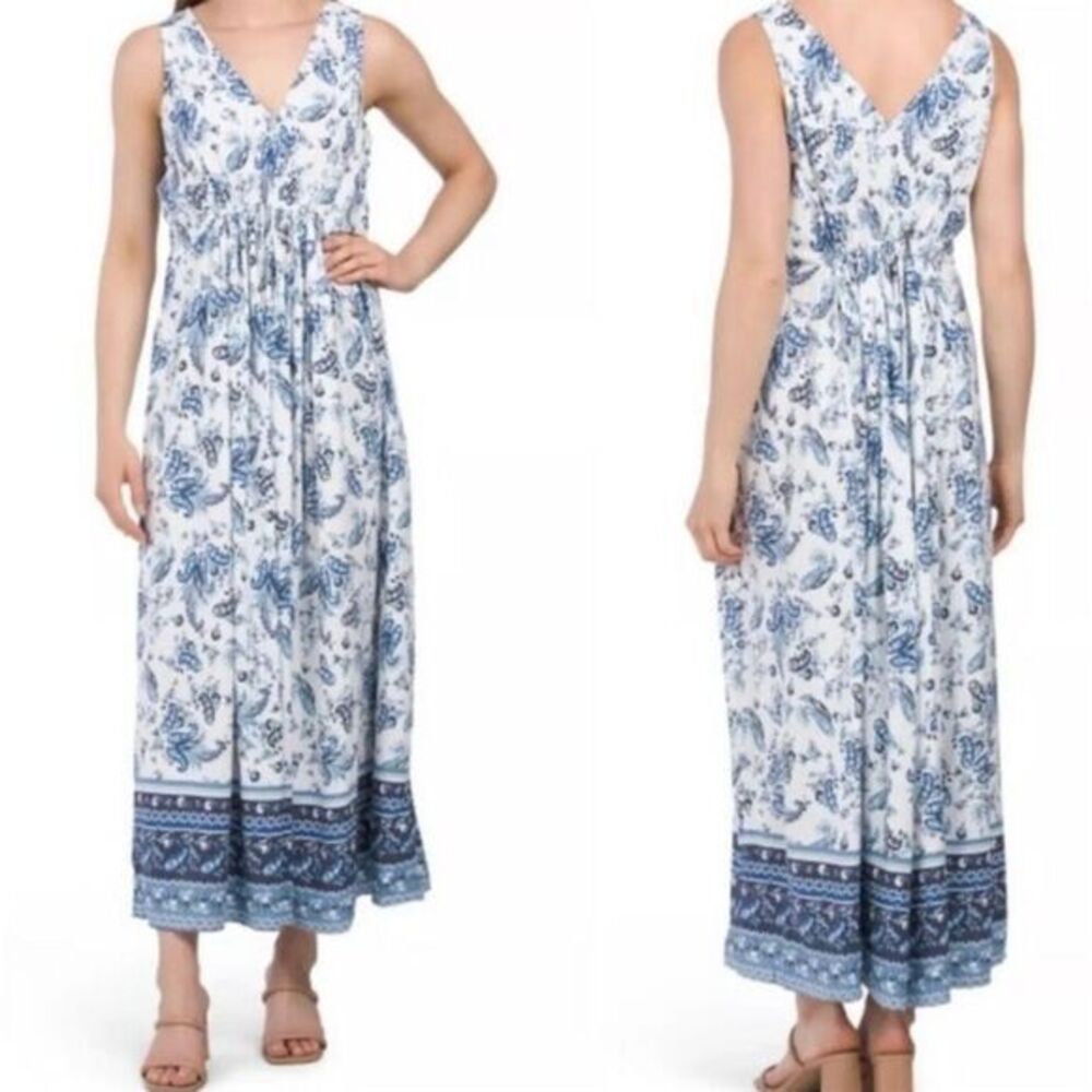 Lucky Brand Women's Blue Floral Paisley Maxi Dress Size M Bohemian Summer